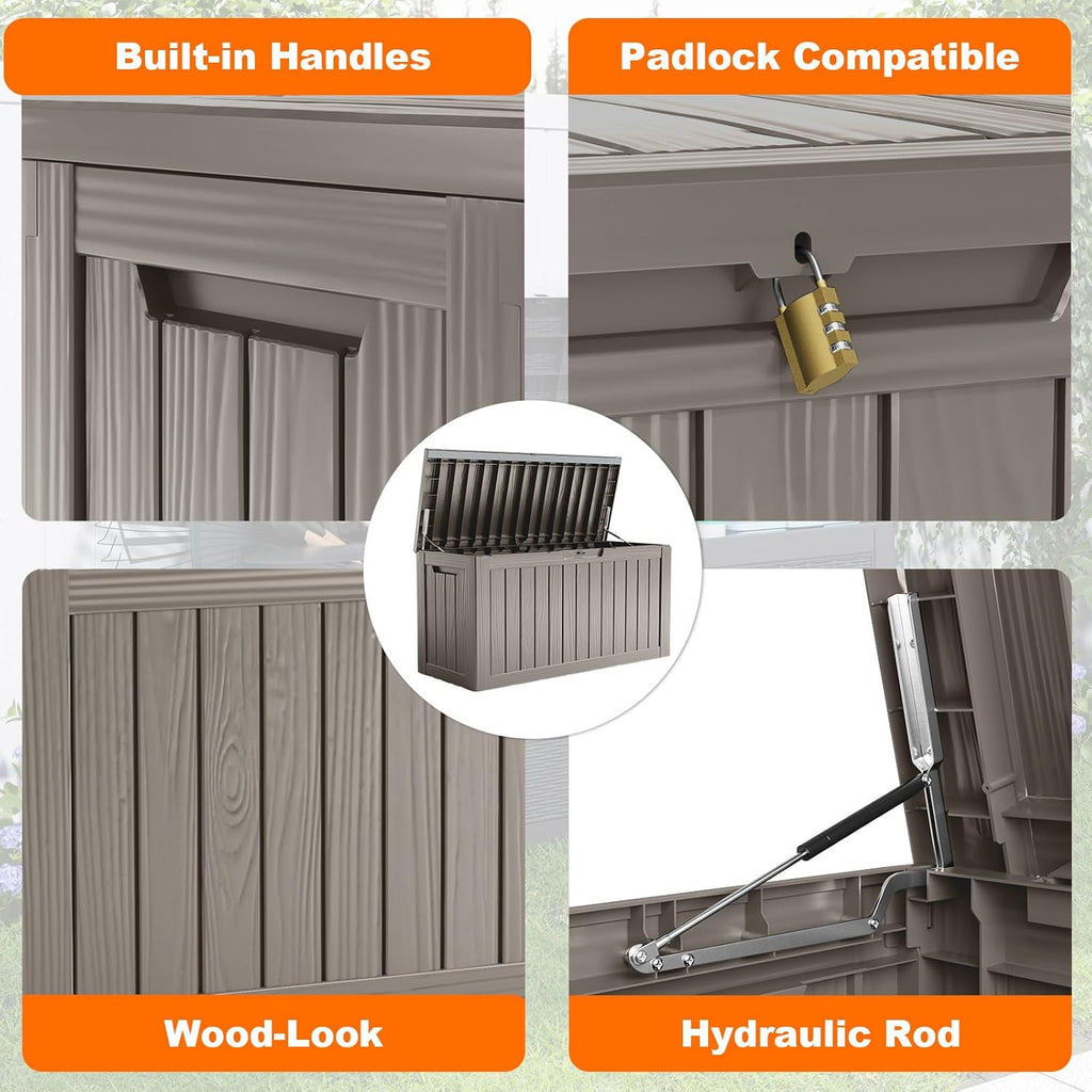 80 Gallon Resin Deck Box, Lockable Patio Outdoor Storage Box for Furniture, Garden Tools and Tools Storage, Waterproof Outside Storage Box - Black