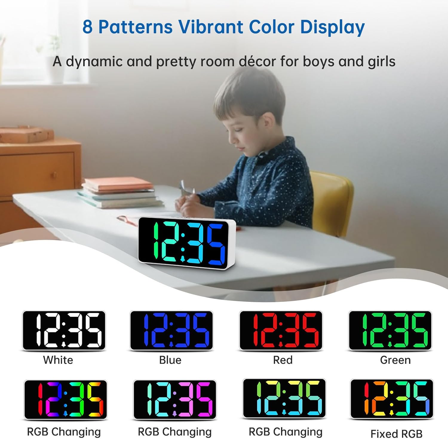 DreamSky Small Digital Alarm Clock for Bederoom, Large Big Numbers Display with Dimmer for Living Room, Electric Bedside Desk Clock with USB Charging Port, Adjustable Volume, USB-C Adapter Powered