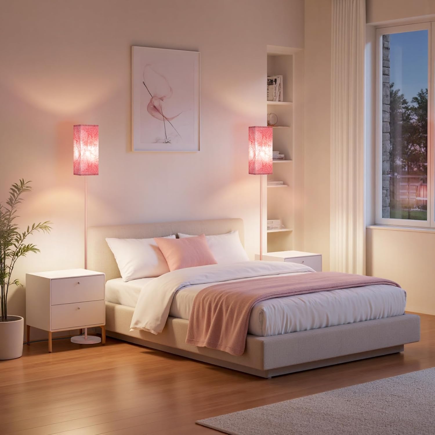 64.6" Floor Lamp, Pole with Foot Switch, Modern Standing Lamp Lampshade, Minimalist Freestanding Lamp (Bulb Not Included), for Living Room, Bedroom Office ETL Listed, Black and Beige E07LD05