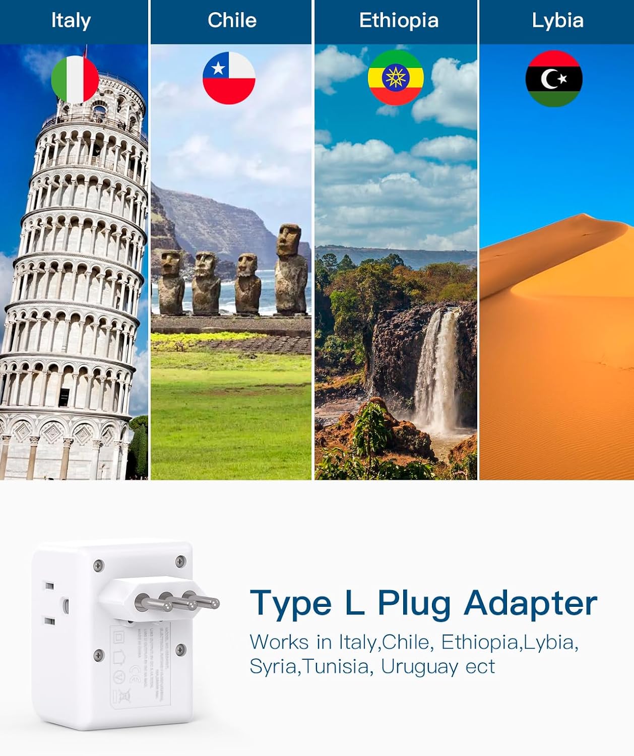 2 Pack European Travel Plug Adapter, International Power Plug Adapter with 3 Outlets 3 USB Charging Ports(1 USB C), Type C Plug Adapter Travel Essentials to Most Europe EU Spain Italy France Germany