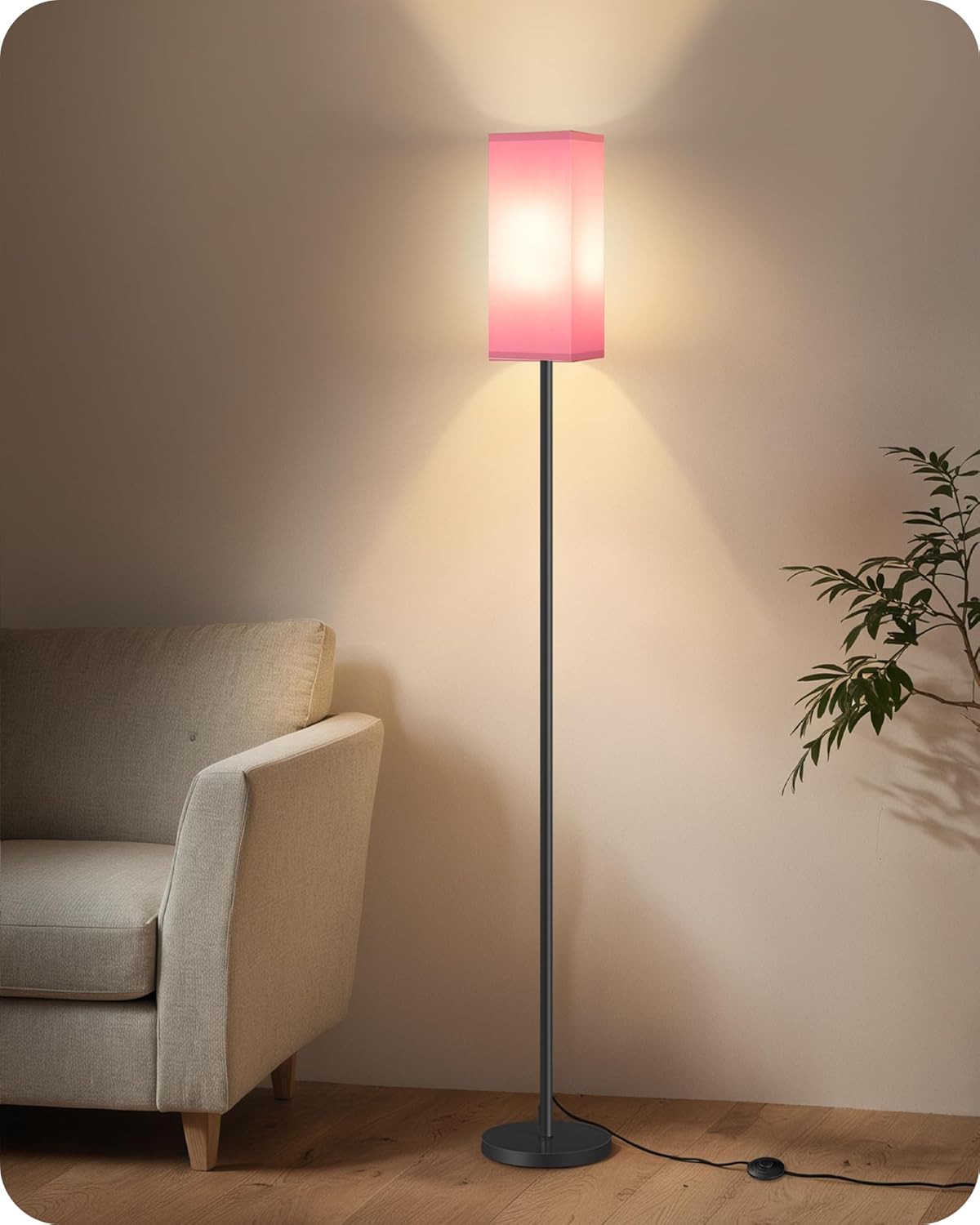 64.6" Floor Lamp, Pole with Foot Switch, Modern Standing Lamp Lampshade, Minimalist Freestanding Lamp (Bulb Not Included), for Living Room, Bedroom Office ETL Listed, Black and Beige E07LD05