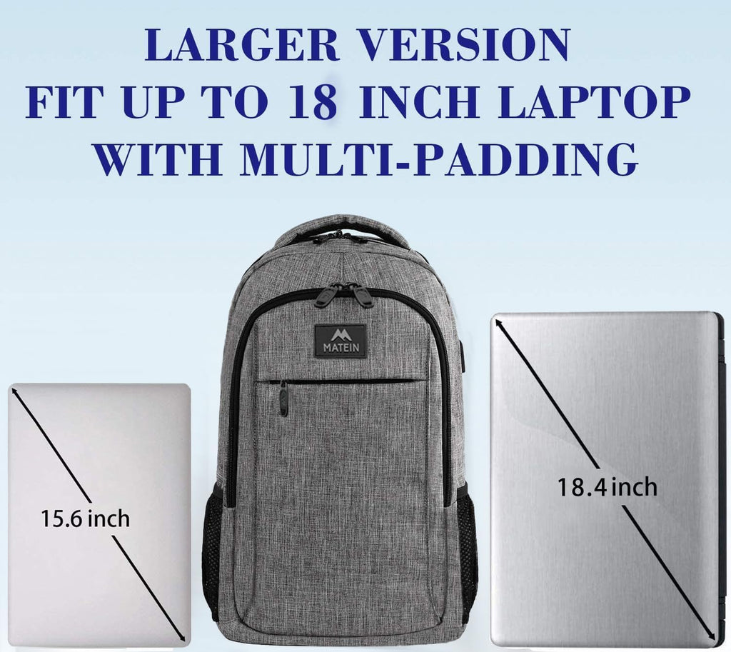 MATEIN Travel Laptop Backpack, Business Anti Theft Slim Sturdy Laptops Backpack with USB Charging Port, Water Resistant College School Computer Bag Gift for Men & Women Fits 15.6 Inch Notebook, Grey