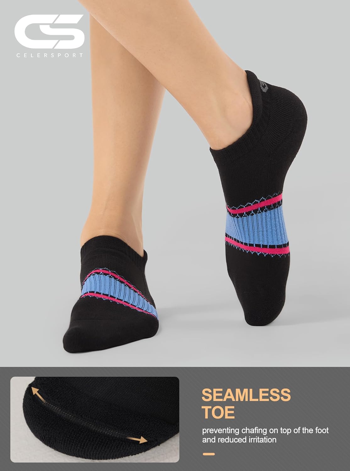 CS CELERSPORT 6 Pairs Ankle Athletic Running Socks Low Cut Sports Tab Socks for Men and Women