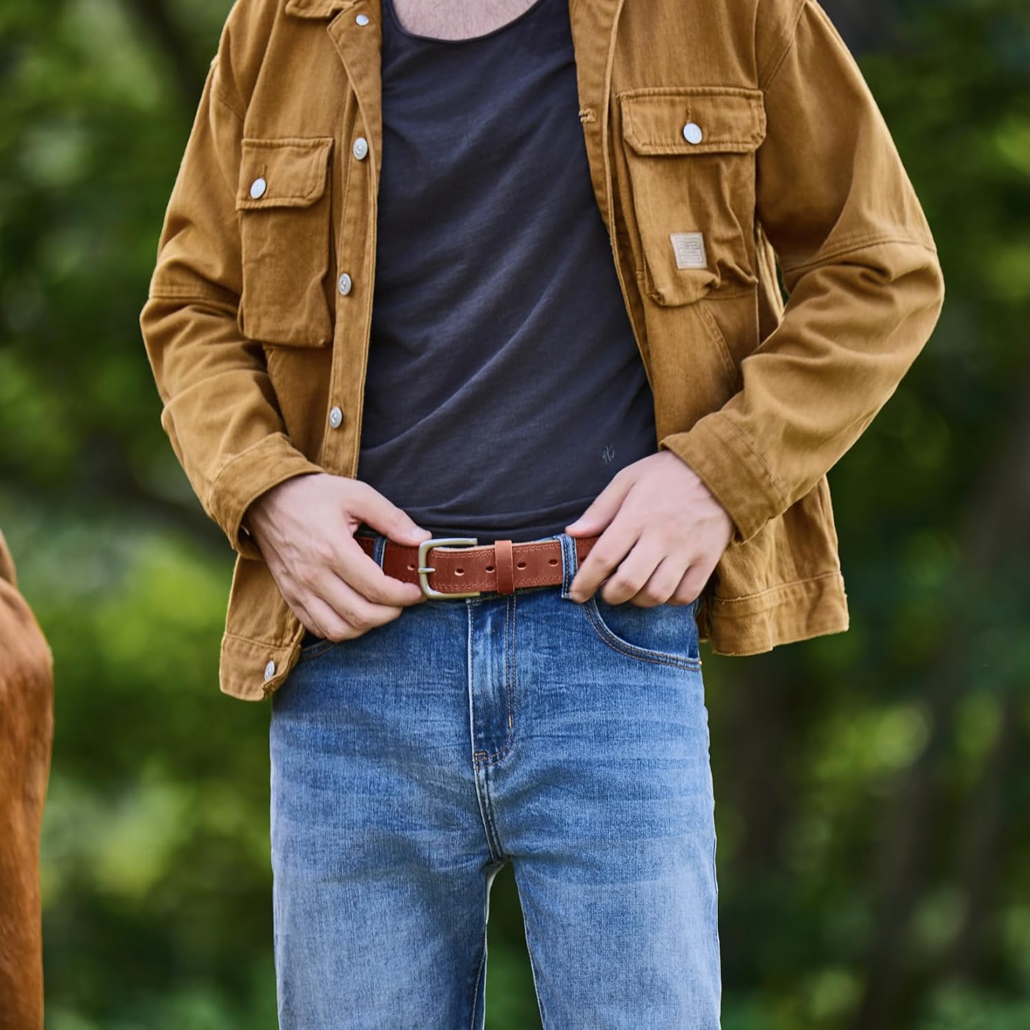 VATAN Men's Genuine Leather Casual Every Day Jeans Belts, Handmade Men Leather Belt with Gift Box