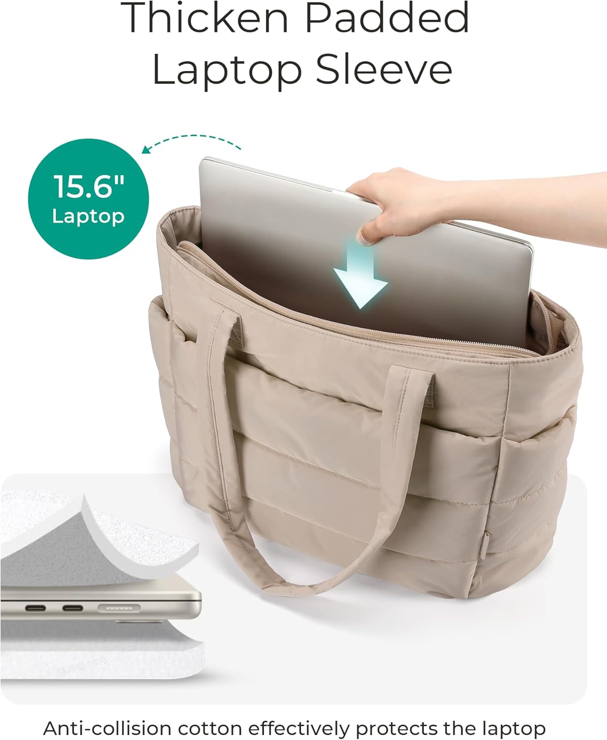 BAGSMART Tote Bag for Women, Lightweight Puffy Tote Bag with Compartments Shoulder Bag Handbag for Travel, Work, Gym