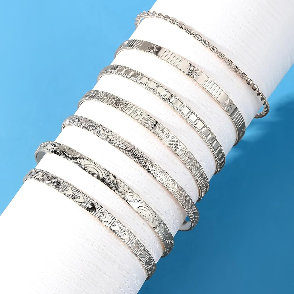 IFKM Gold Bangle Bracelets For Women, 14k Gold Plated Multi Layer Stackable Cuff Bracelet Set, Trendy Elegance Charms Non Tarnish Minimalist Textured Boho Jewelry Gift for Women