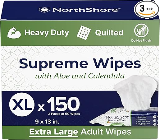 NorthShore Supreme Heavy-Duty Quilted Wipes, X-Large, 9 x 13 in., 50 ct, 3-Pack