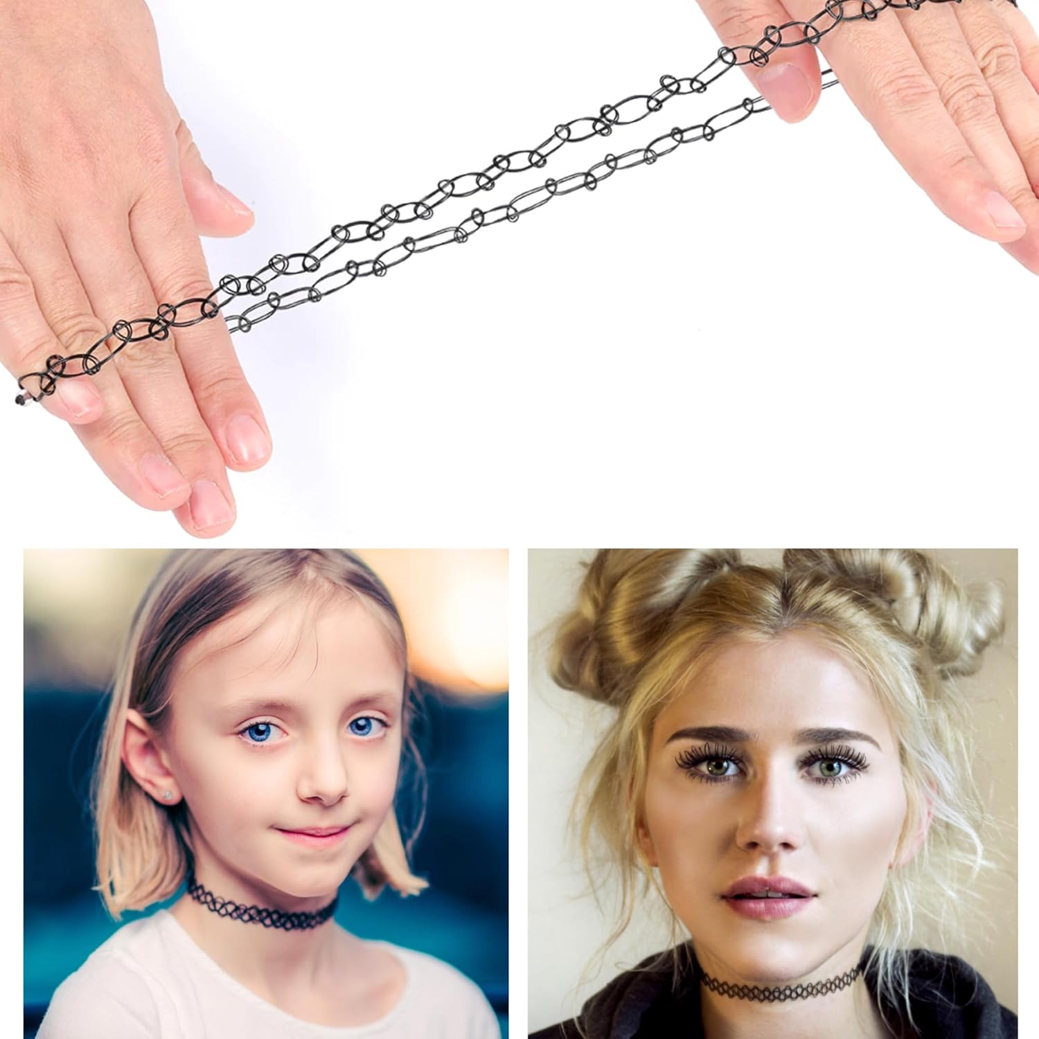 BodyJ4You 2PC Tattoo Choker Necklace - 90s Choker Necklace Women - 2000s Y2K Black Chokers Rainbow Choker - Butterfly Ying Yang Unicorn Rainbow Charms - Stretchy Elastic Necklace