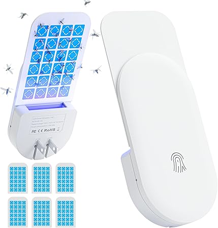 Flying Insect Trap, 2 in 1 Indoor Plug-in Fruit Fly Trap, 1 Trap White and 6 Glue Cards, Fruit Fly Traps for Gnat, Moth, Mosquito, Suitable for Every Part of The Home