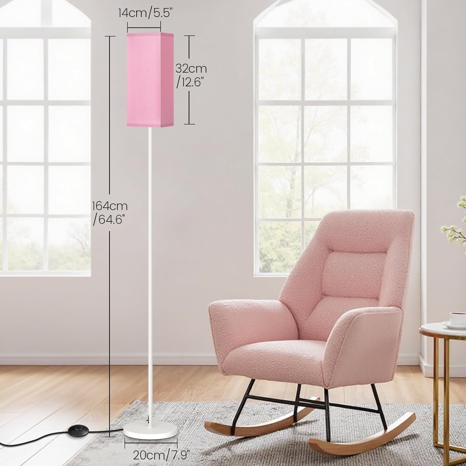 64.6" Floor Lamp, Pole with Foot Switch, Modern Standing Lamp Lampshade, Minimalist Freestanding Lamp (Bulb Not Included), for Living Room, Bedroom Office ETL Listed, Black and Beige E07LD05