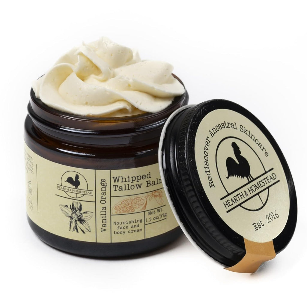Hearth and Homestead: Handmade Whipped Tallow Balm (Unscented/Herb-Infused) - Organic Body Butter with Infused Olive Oil, for Eczema, Rosacea, Baby - 1.3 oz