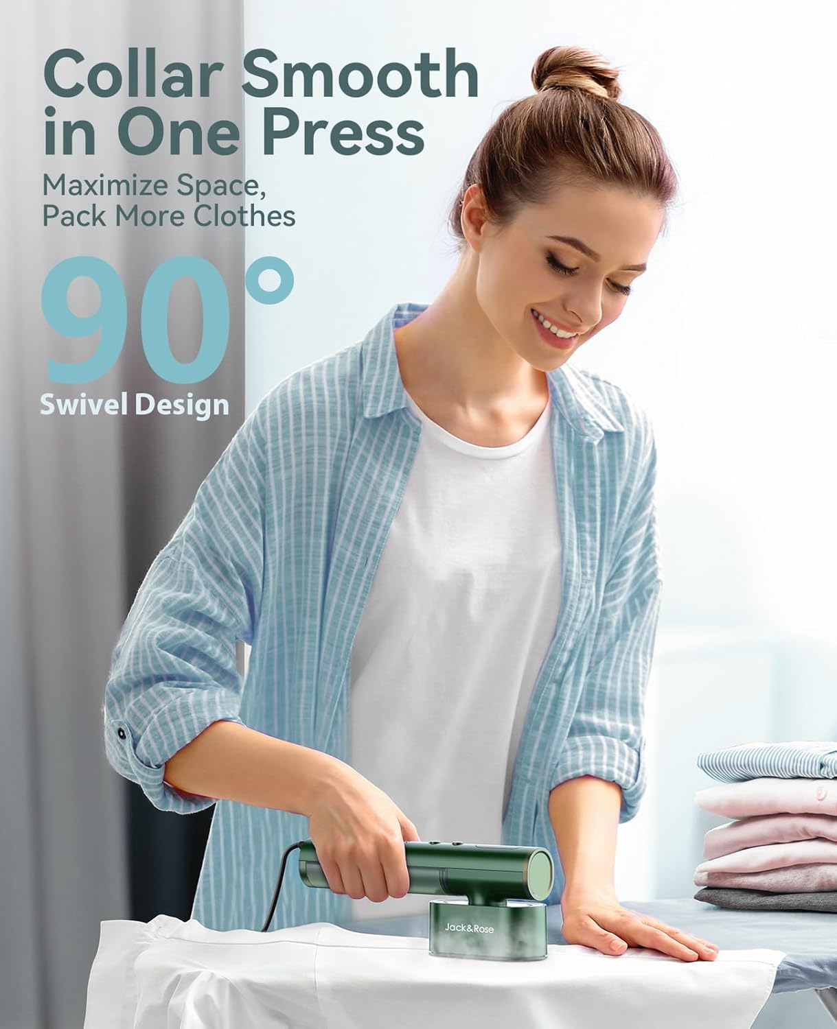 Jack ＆ Rose Travel Steamer for Clothes,100-220V Portable Iron,15s Heat Up,Steamer ＆ Iron 2 In 1, Travel Size,Large Ceramic Heat Panel,for Global ＆ Europe