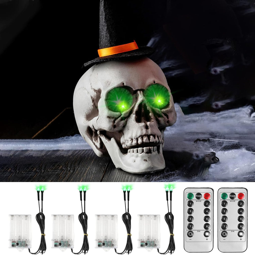 4 Pack Halloween Decoration LED Glowing Light Up Skulls Eyes, Horror DIY Glowing Eyes Lights Battery Operated for Halloween Decoration Masks, Skulls, Pumpkin, Spider, Tombstone Props (Red)