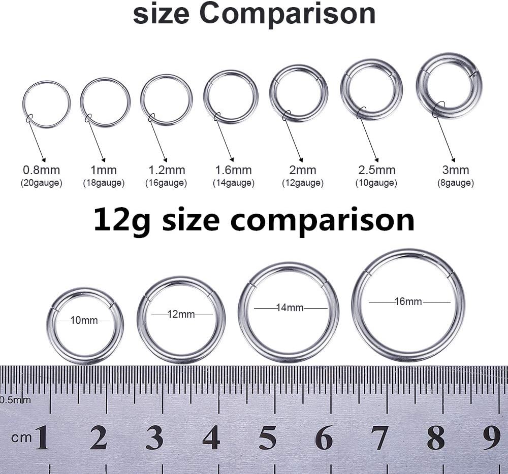 ORANGELOVE Hypoallergenic Nose Rings 20G 18G 16G 14G 12G 10G 8G 316l Surgical Steel Septum Jewelry Hinged Segment Ring Body Piercing Nose Hoop Lip Rings Nose Helix Cartilage Rook Earrings