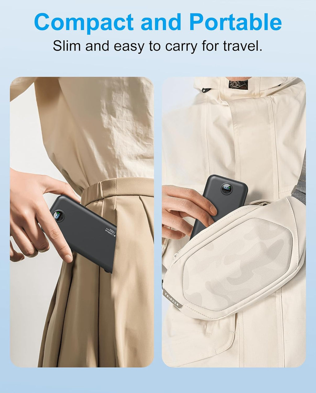 Portable Charger Power Bank, 12000mAh 22.5W USB C Fast Charging with Built-in Cables and Wall Plug, Travel Essential Battery Pack with LED Display for iPhone, iPad, Samsung Pink