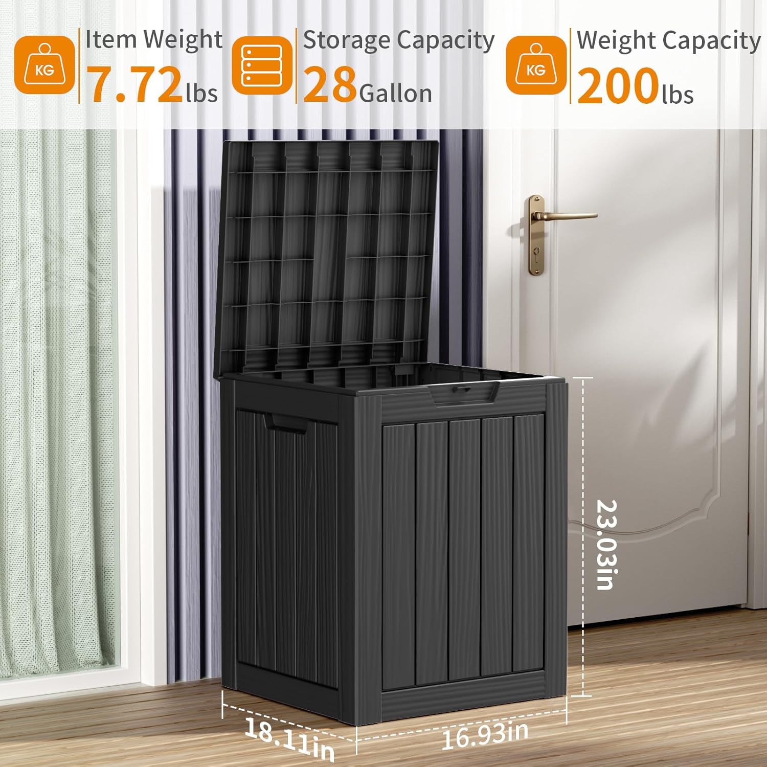 80 Gallon Resin Deck Box, Lockable Patio Outdoor Storage Box for Furniture, Garden Tools and Tools Storage, Waterproof Outside Storage Box - Black