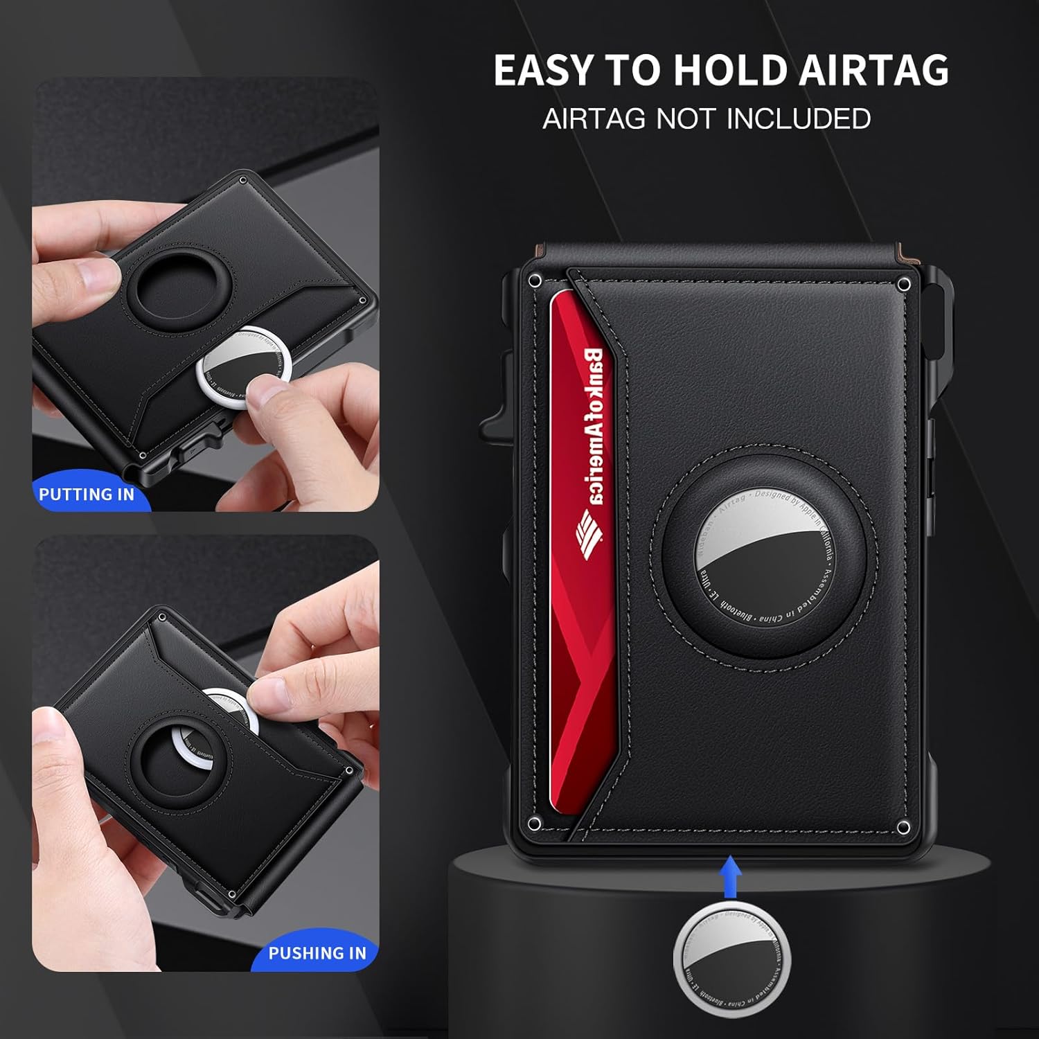 Airtag Wallet for Men, Mens Smart Wallet for Air Tag RFID Blocking, Minimalist Bifold Pop Up Aluminum Credit Card Case Holder 12+ Cards with ID Window, Gift for Men, No Airtag Included, Carbon Fiber
