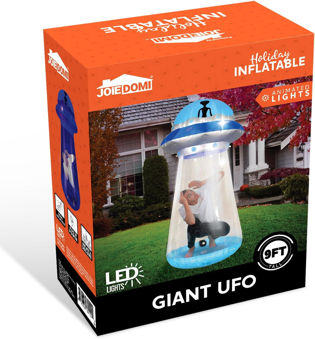 Joiedomi 9 FT Tall Halloween Inflatable UFO Outdoor Decorations, Halloween Blow Ups UFO Alien Decor for Yard Decoration with LEDs for Lawn Garden Party Decor