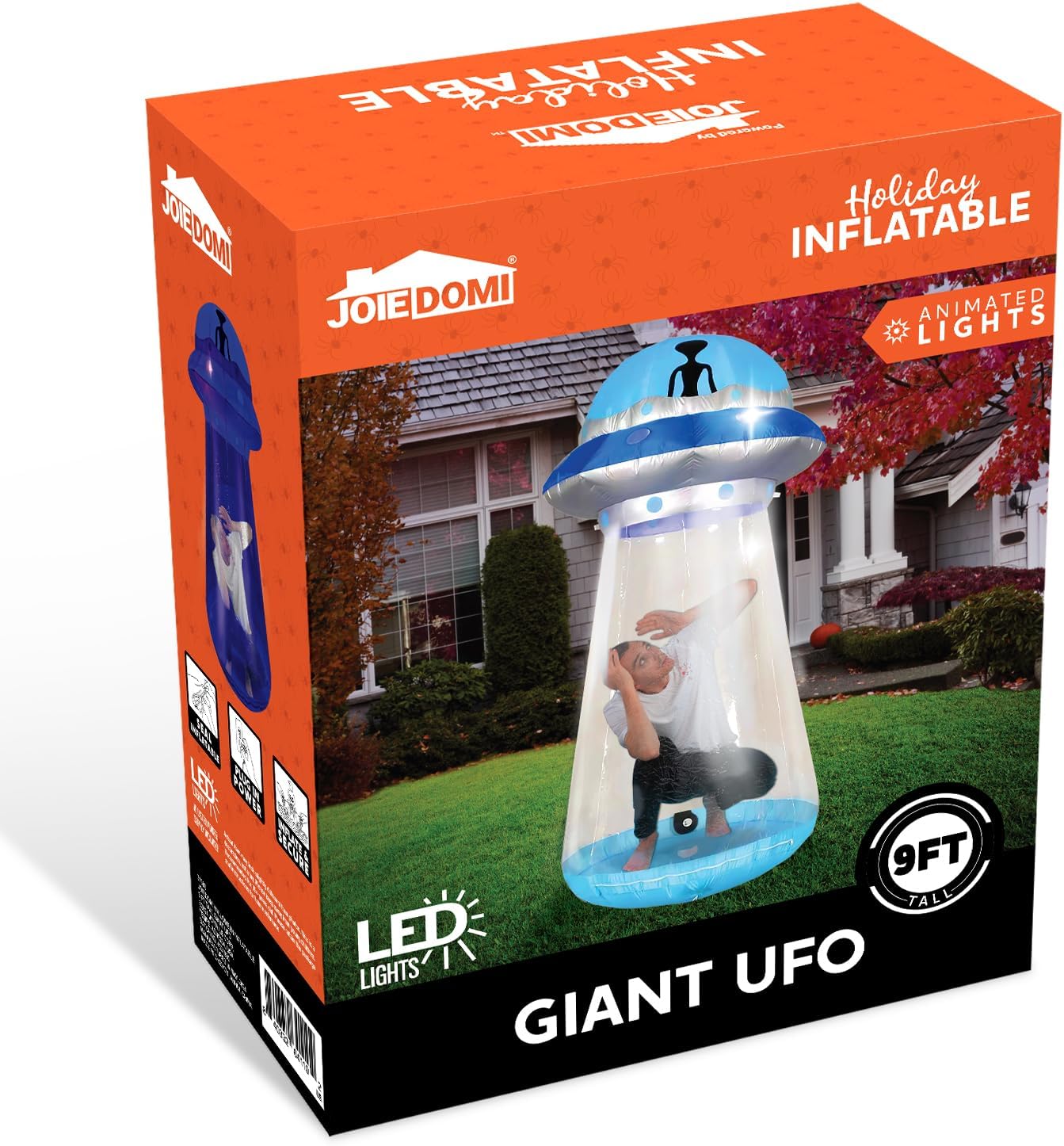 Joiedomi 9 FT Tall Halloween Inflatable UFO Outdoor Decorations, Halloween Blow Ups UFO Alien Decor for Yard Decoration with LEDs for Lawn Garden Party Decor