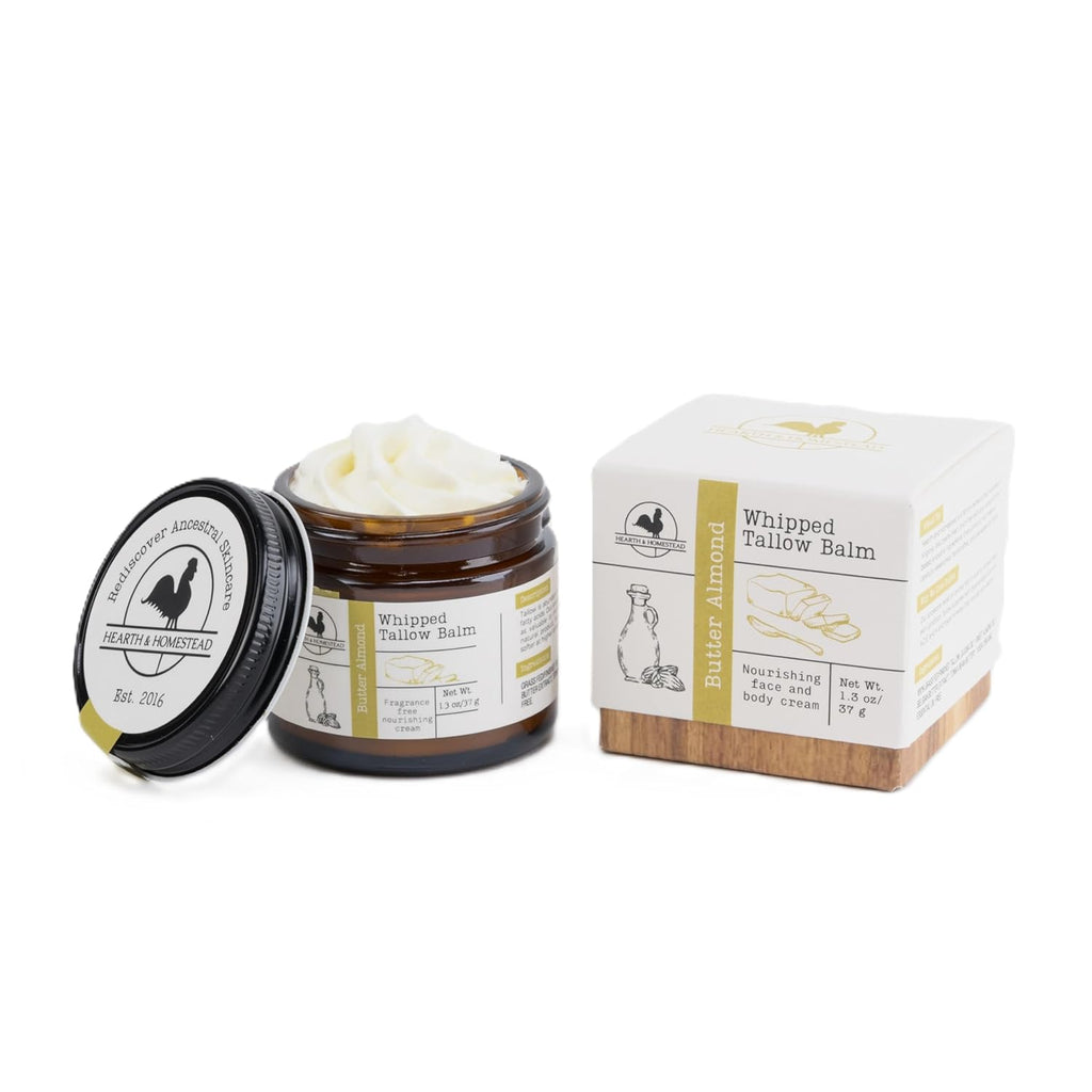 Hearth and Homestead: Handmade Whipped Tallow Balm (Unscented/Herb-Infused) - Organic Body Butter with Infused Olive Oil, for Eczema, Rosacea, Baby - 1.3 oz