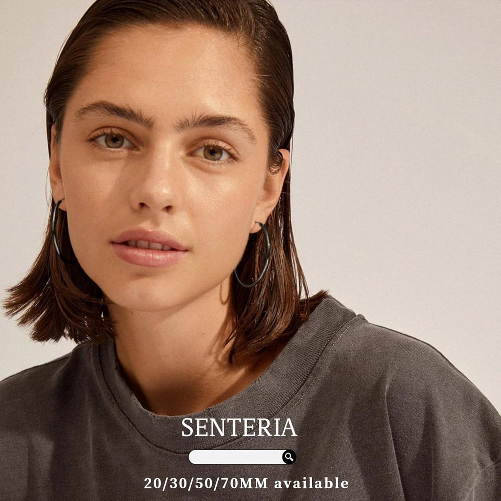 Senteria 2mm Wide 925 Sterling Silver Hoop Earrings for Women Hypoallergenic Lightweight Thin Large Big Gold Plated Hoops Earrings for Women 20/30/50/70MM