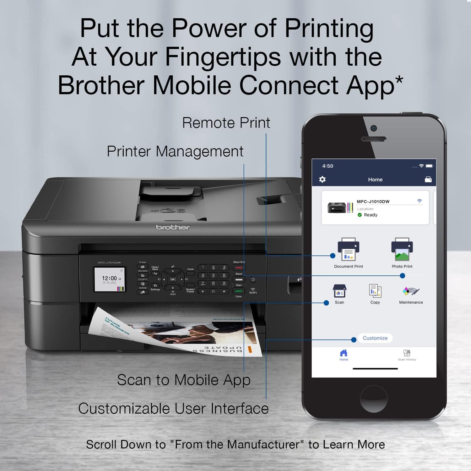 Brother Work Smart 1360 Wireless Color Inkjet All-in-One Printer with Automatic Duplex Printing and 1.8” Color Display | Includes Refresh Subscription Trial(1) (MFC-J1360DW) (Uses LC501 Series Inks)