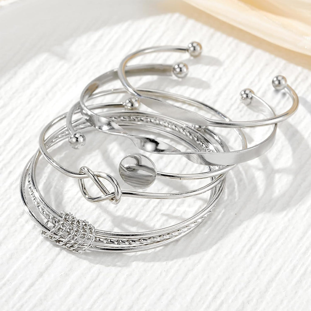 IFKM Gold Bangle Bracelets For Women, 14k Gold Plated Multi Layer Stackable Cuff Bracelet Set, Trendy Elegance Charms Non Tarnish Minimalist Textured Boho Jewelry Gift for Women