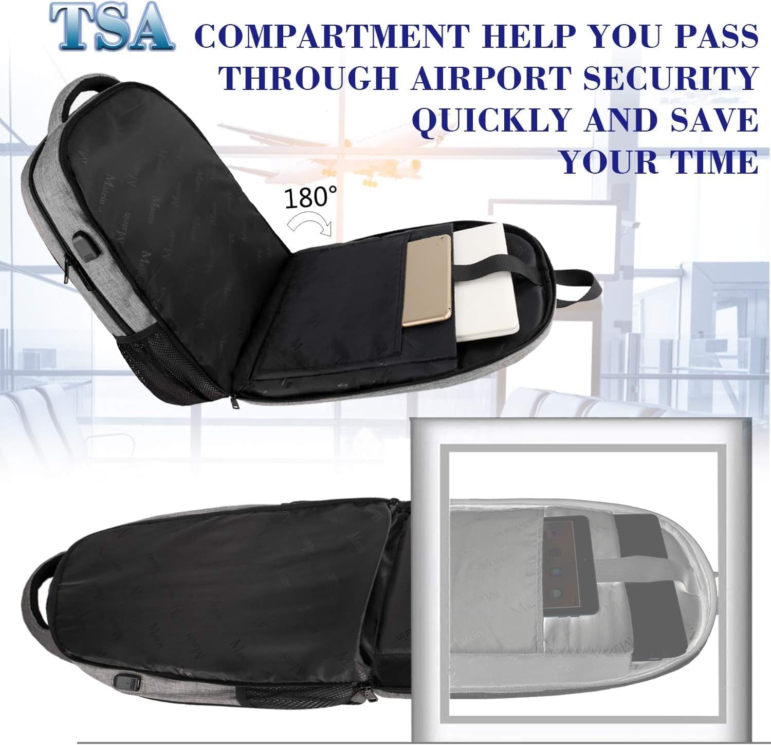 MATEIN Travel Laptop Backpack, Business Anti Theft Slim Sturdy Laptops Backpack with USB Charging Port, Water Resistant College School Computer Bag Gift for Men & Women Fits 15.6 Inch Notebook, Grey