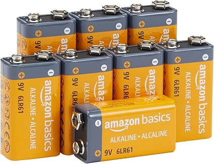 Basics 8-Pack 9V Alkaline Batteries, 5-Year Shelf Life - for Smoke/CO Detector, Electronics & Audio