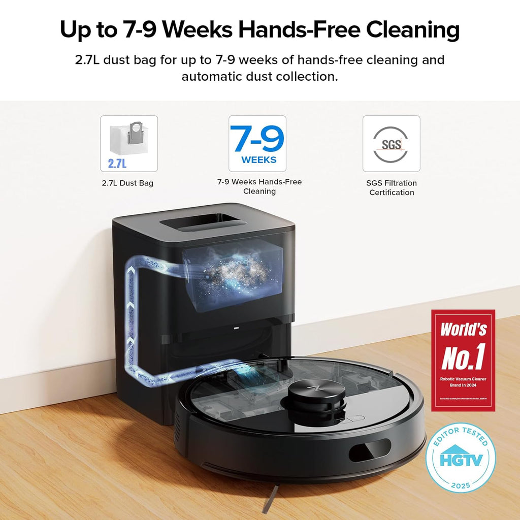 roborock Q7 M5+ Robot Vacuum and Mop, Upgraded from Q5 Max+, Up to 7-9 Weeks Self-Empty, 10000Pa Suction, Dual Anti-Tangle System for Pet Hair & Carpet, PreciSense LiDAR Navigation, App Control, Black