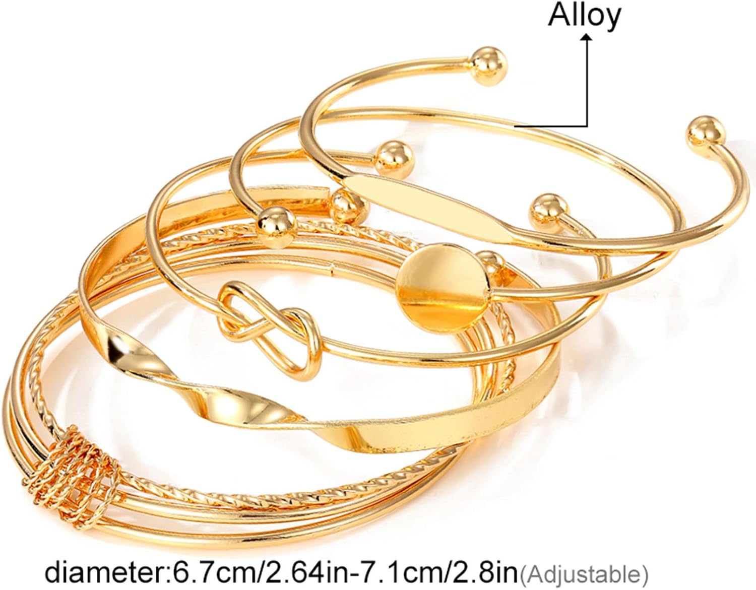 IFKM Gold Bangle Bracelets For Women, 14k Gold Plated Multi Layer Stackable Cuff Bracelet Set, Trendy Elegance Charms Non Tarnish Minimalist Textured Boho Jewelry Gift for Women