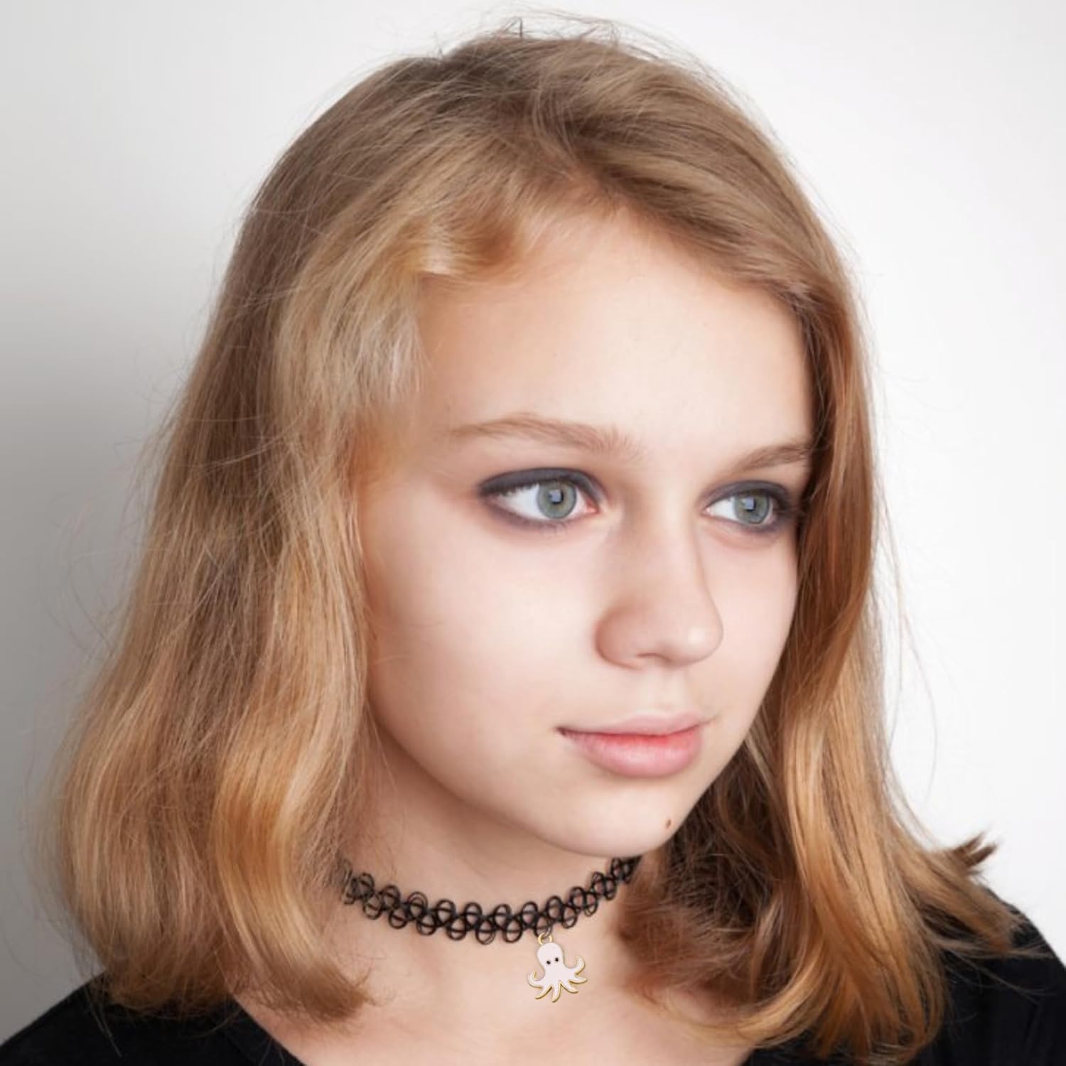 BodyJ4You 2PC Tattoo Choker Necklace - 90s Choker Necklace Women - 2000s Y2K Black Chokers Rainbow Choker - Butterfly Ying Yang Unicorn Rainbow Charms - Stretchy Elastic Necklace