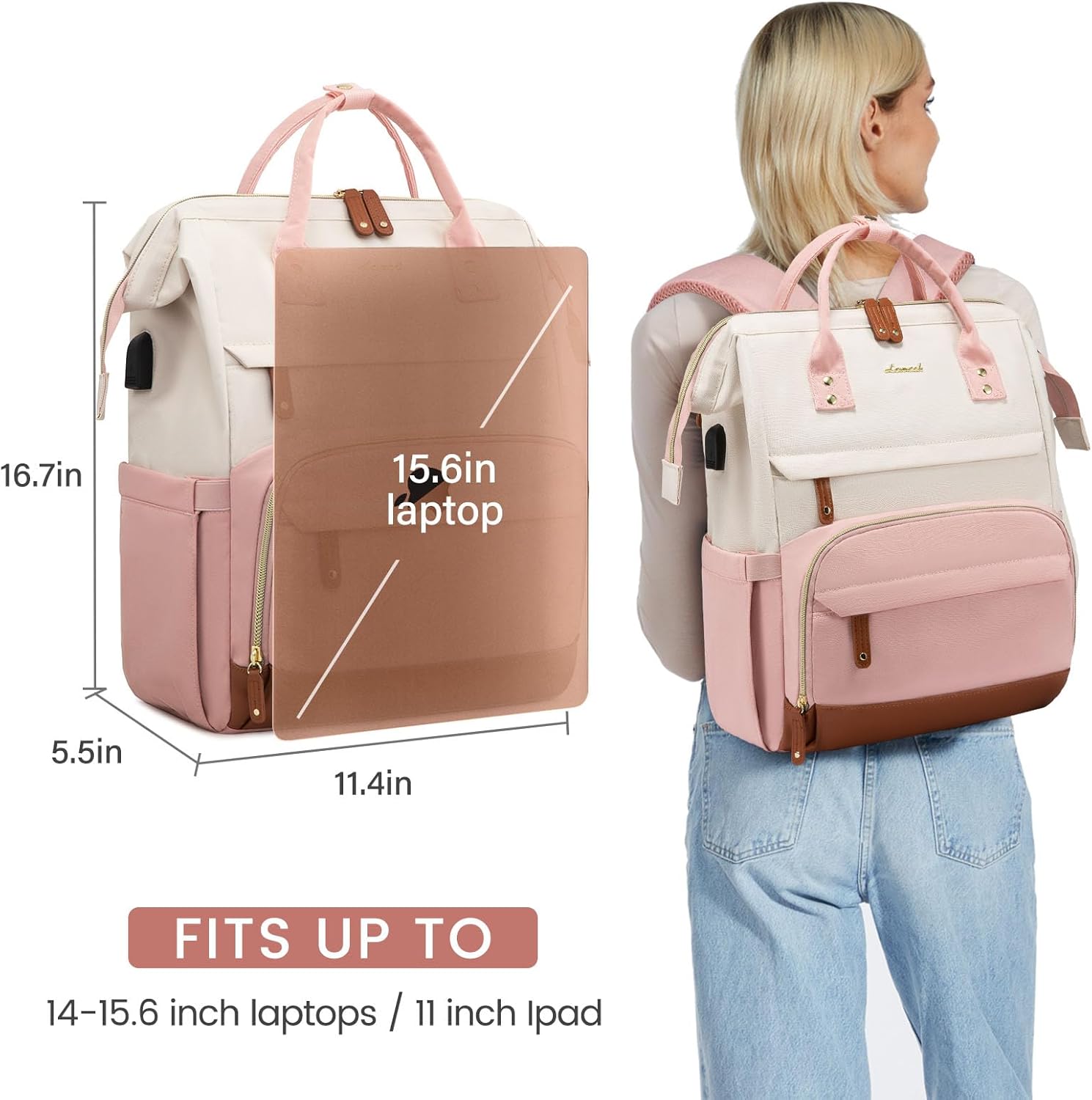 LOVEVOOK Laptop Backpack for Women, 15.6 Inch Work Business Backpacks Purse With Large Capacity, Waterproof Nurse Bag College Bookbag for School, Waterproof Casual Daypack for Travel