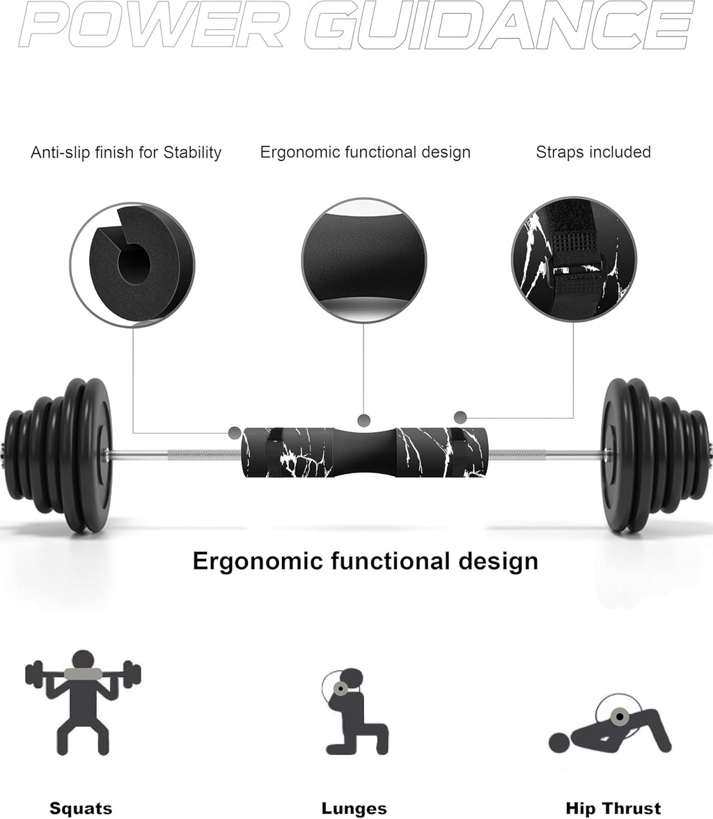 POWER GUIDANCE Barbell Squat Pad - Neck & Shoulder Protective Pad - Great for Squats, Lunges, Hip Thrusts, Weight Lifting & More - Fit Standard and Olympic Bars Perfectly