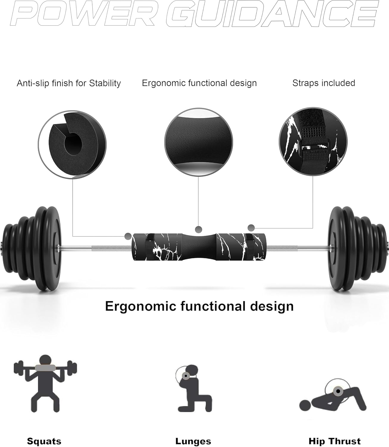POWER GUIDANCE Barbell Squat Pad - Neck & Shoulder Protective Pad - Great for Squats, Lunges, Hip Thrusts, Weight Lifting & More - Fit Standard and Olympic Bars Perfectly
