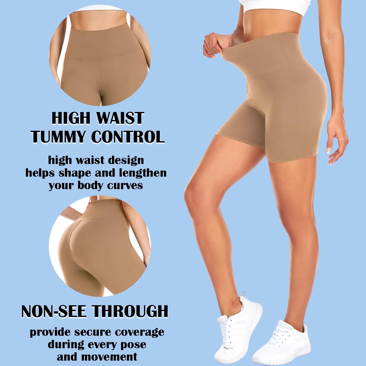 FULLSOFT High Waisted Biker Shorts for Women-5" Tummy Control Fitness Athletic Workout Running Yoga Gym Shorts