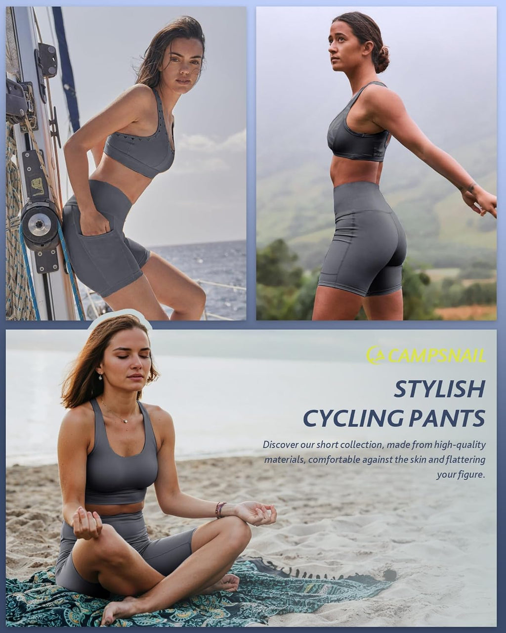 CAMPSNAIL Biker Shorts Women with Pockets - 3"/5"/8" High Waisted Workout Spandex Tummy Control Gym Running Yoga Shorts