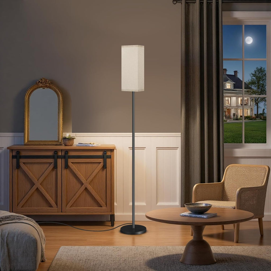64.6" Floor Lamp, Pole with Foot Switch, Modern Standing Lamp Lampshade, Minimalist Freestanding Lamp (Bulb Not Included), for Living Room, Bedroom Office ETL Listed, Black and Beige E07LD05