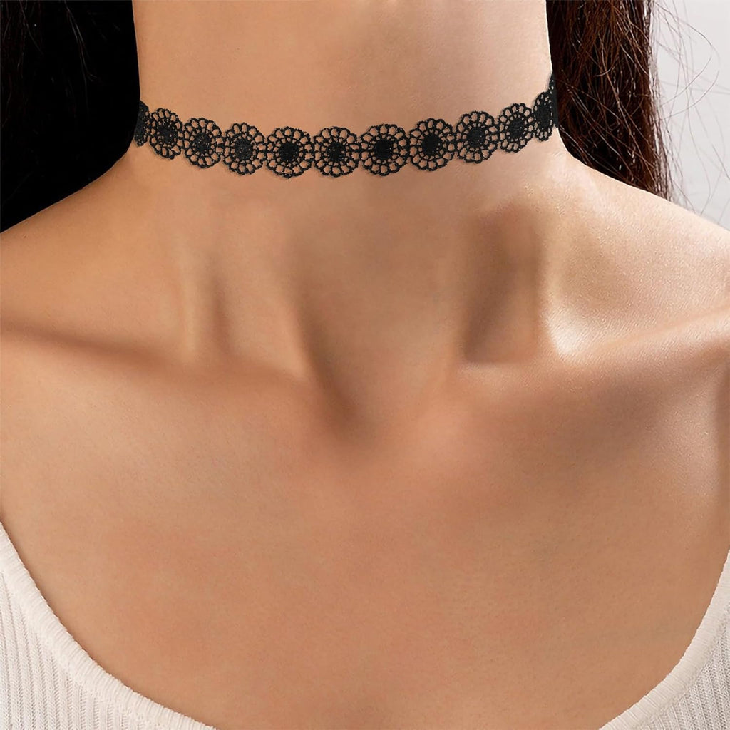 Fesciory Black Necklaces for Women, Adjustable Layered Velvet Leather Lace Collar Necklace, Goth Jewelry Gifts.