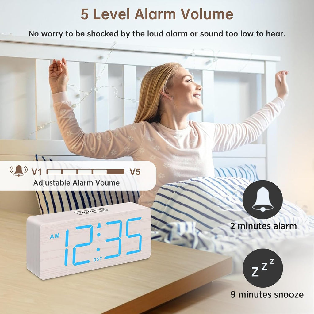 DreamSky Small Digital Alarm Clock for Bederoom, Large Big Numbers Display with Dimmer for Living Room, Electric Bedside Desk Clock with USB Charging Port, Adjustable Volume, USB-C Adapter Powered