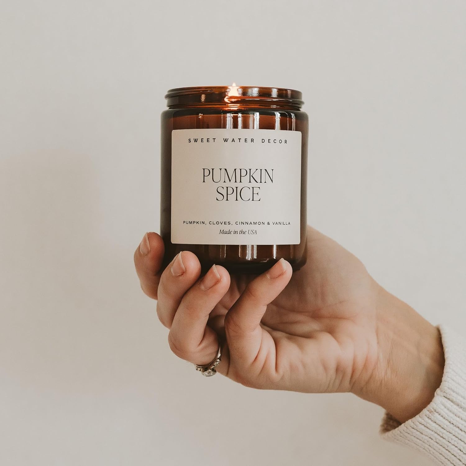 Sweet Water Decor Hello Fall Soy Candles - Fall Candle with Hot Cider, Cinnamon, Cloves, and Nutmeg Scent for Home - Soy Candle with 40 Hours Burn Time - 9Oz Black Lid Amber Jar Candles Fall Scents