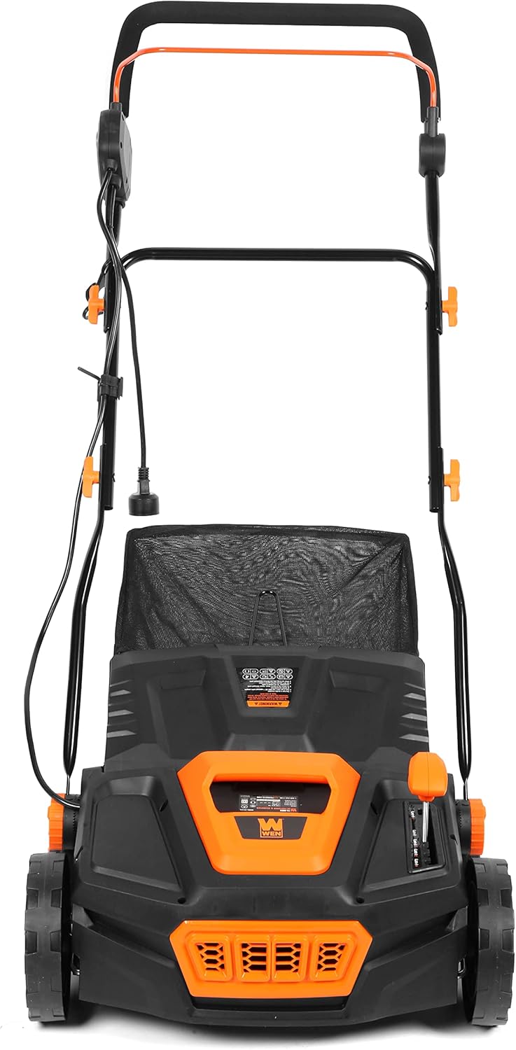 WEN DT1516 16-Inch 15-Amp 2-in-1 Electric Dethatcher and Scarifier with Collection Bag, Black