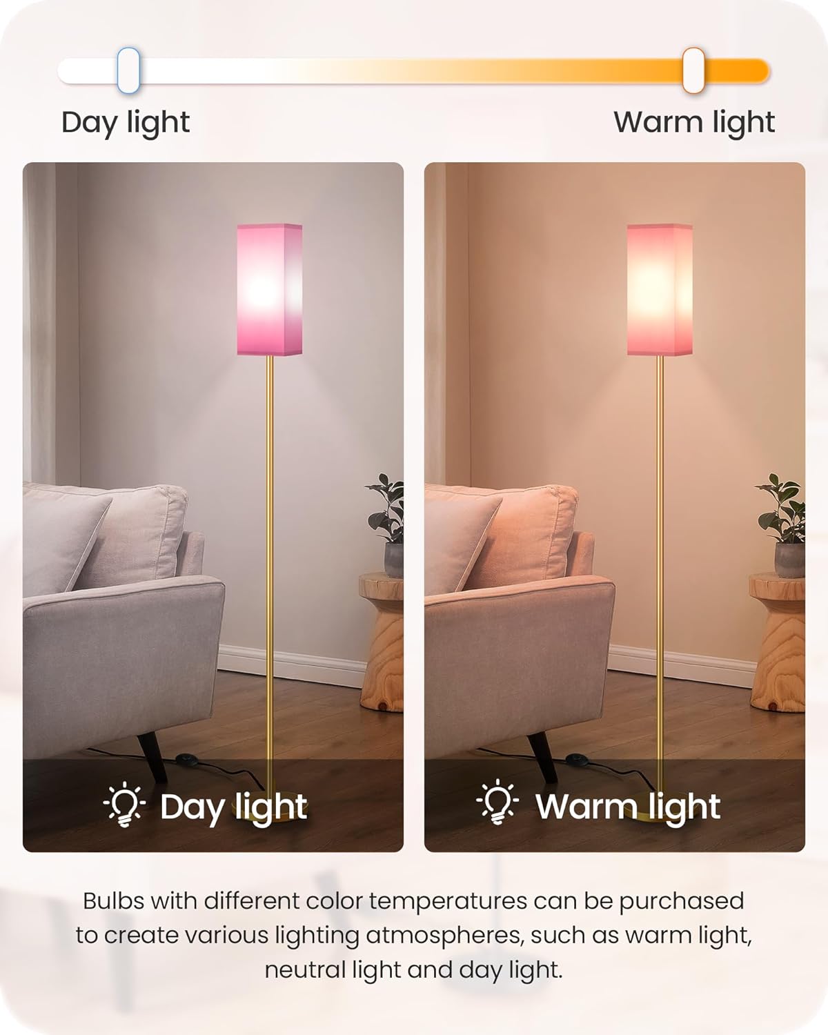 64.6" Floor Lamp, Pole with Foot Switch, Modern Standing Lamp Lampshade, Minimalist Freestanding Lamp (Bulb Not Included), for Living Room, Bedroom Office ETL Listed, Black and Beige E07LD05