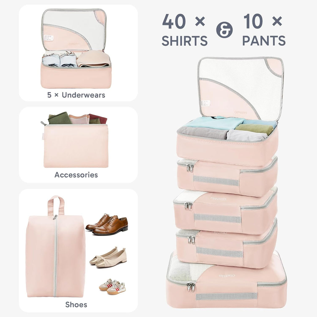 10 Set/8 Set Packing Cubes for Travel, Gifts for Women Mom,Anti-Tearing Suitcase Organizer for Luggage with Shoe & Hanging Toiletry Bag,OlarHike Vacation Essentials & Accessories for Cruise Ship,Cream