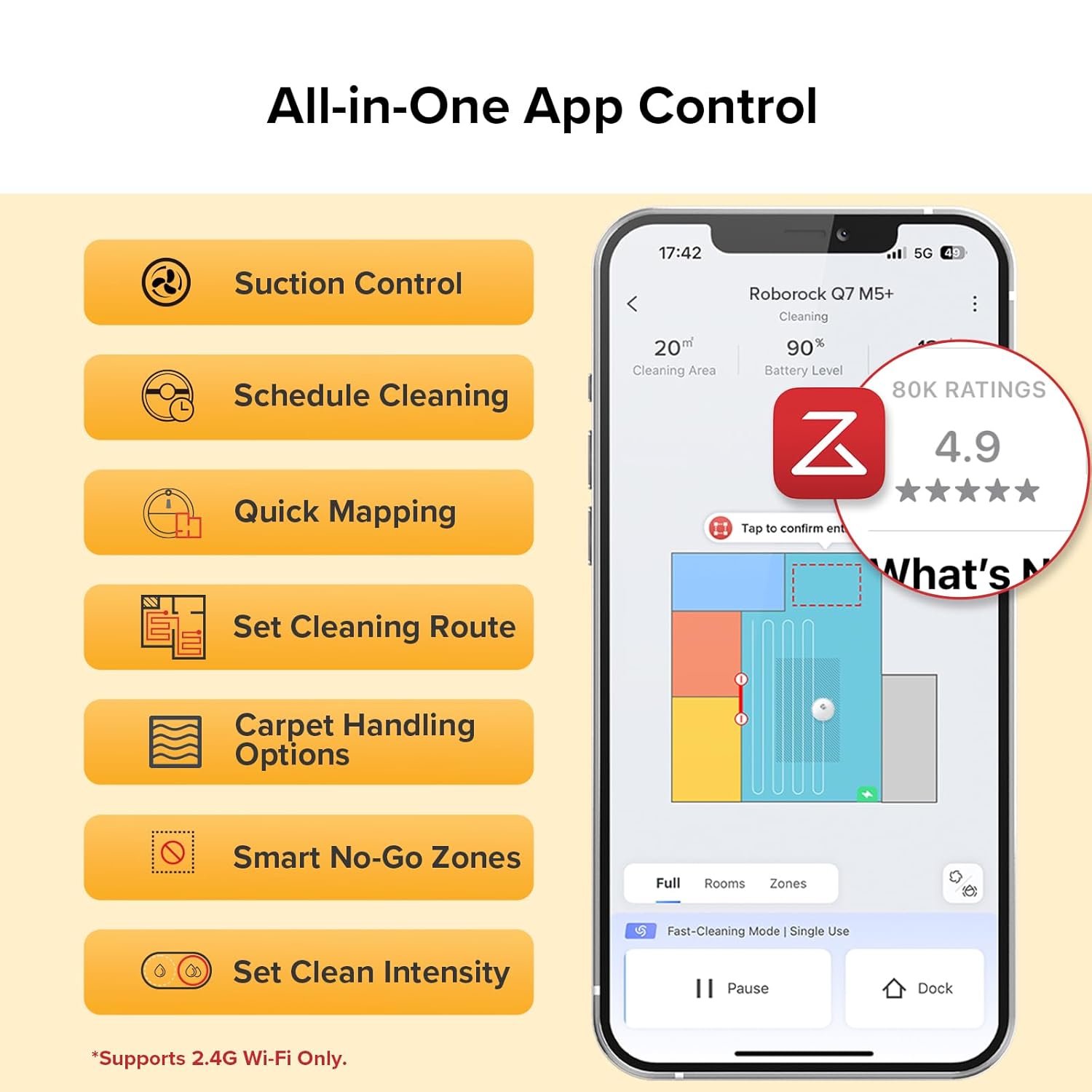 roborock Q7 M5+ Robot Vacuum and Mop, Upgraded from Q5 Max+, Up to 7-9 Weeks Self-Empty, 10000Pa Suction, Dual Anti-Tangle System for Pet Hair & Carpet, PreciSense LiDAR Navigation, App Control, Black