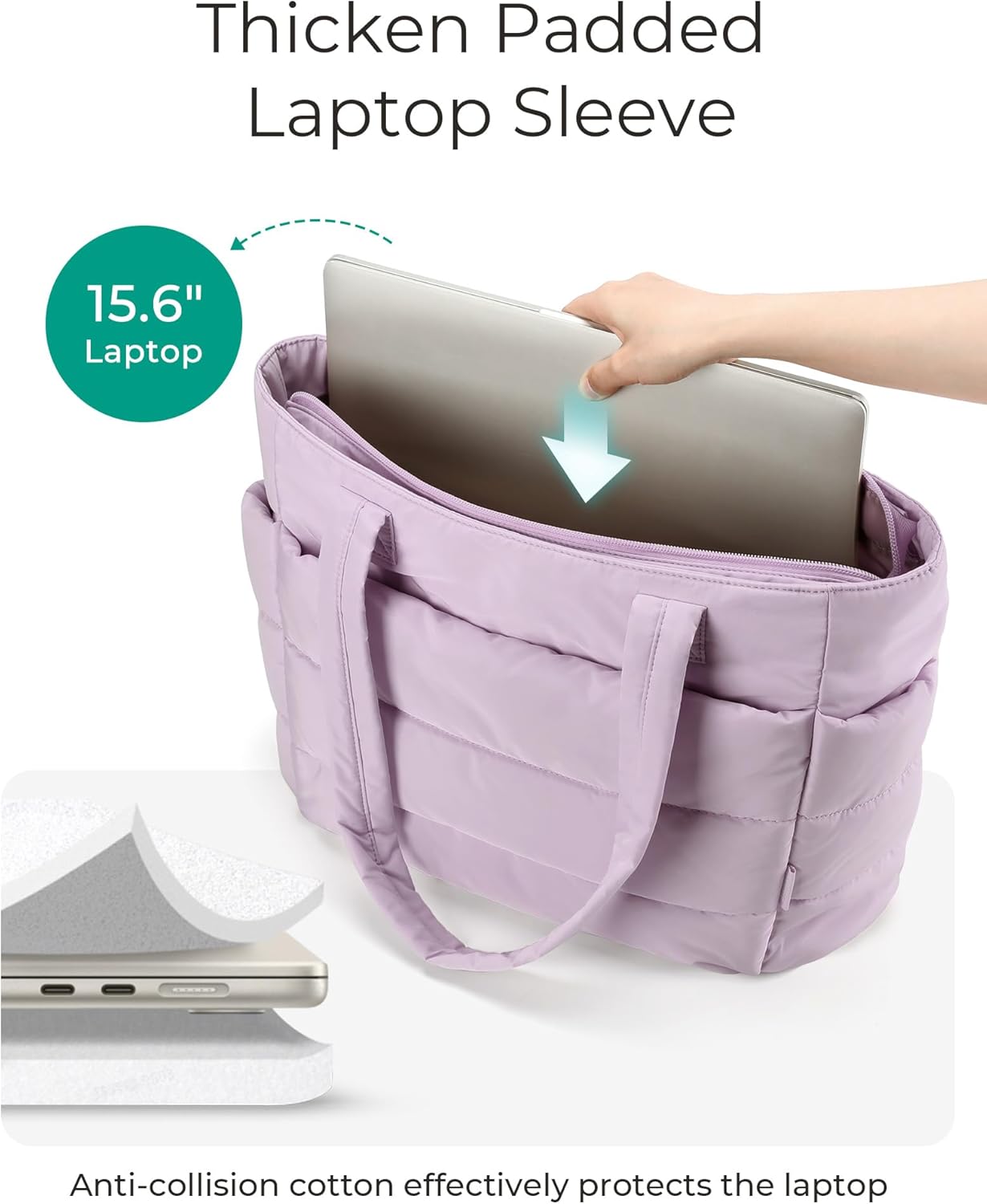 BAGSMART Tote Bag for Women, Lightweight Puffy Tote Bag with Compartments Shoulder Bag Handbag for Travel, Work, Gym