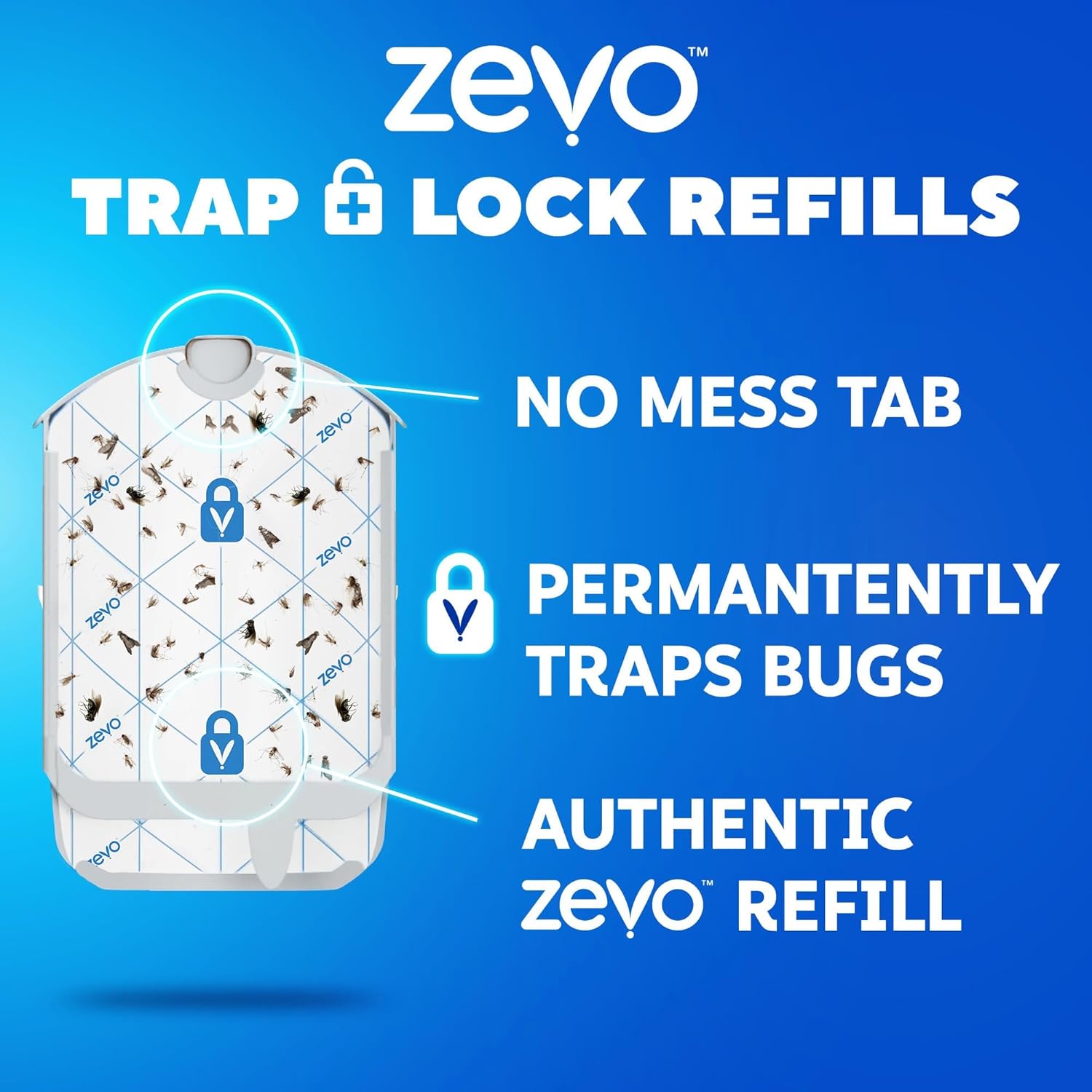Zevo Flying Insect Trap Official Refill Cartridges - Fits Both Zevo Trap & MAX Indoor Fly Trap - Authentic Trap+Lock Technology to Catch Gnats, House & Fruit Flys (4 Official Refill Cartridges)