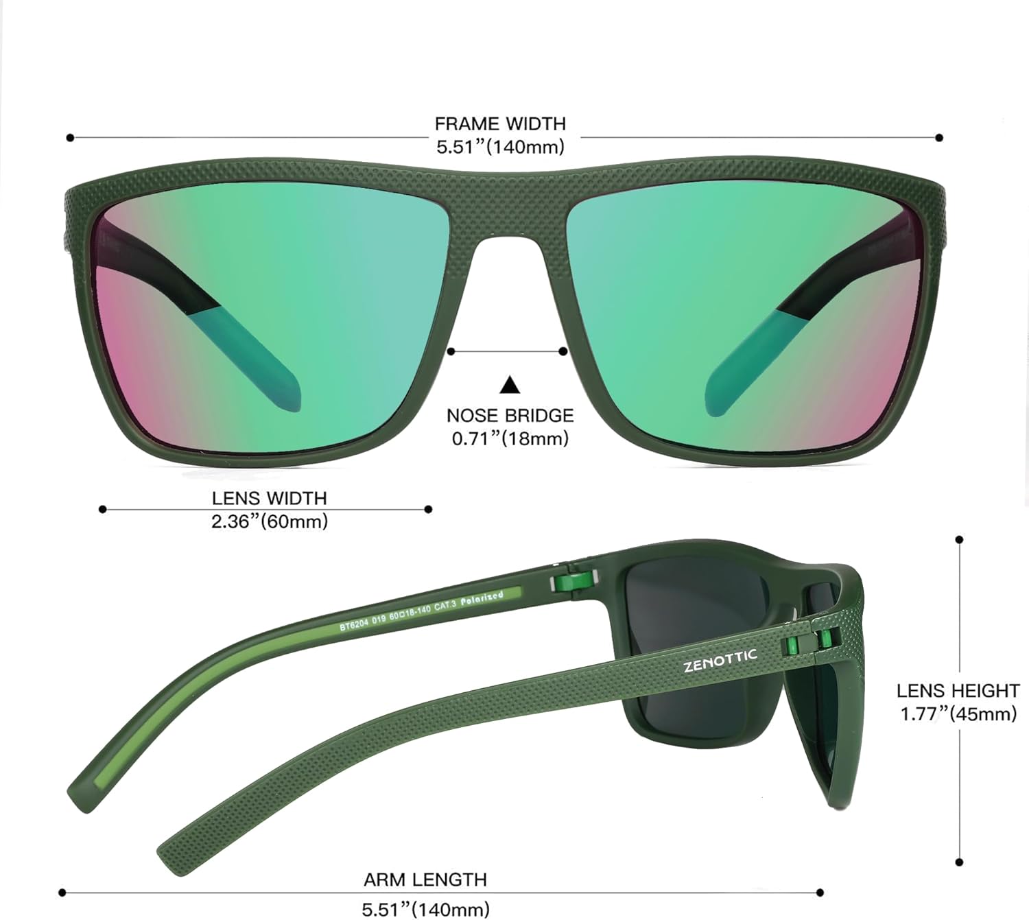 ZENOTTIC Polarized Sunglasses for Men Lightweight TR90 Frame UV400 Protection Square Sun Glasses