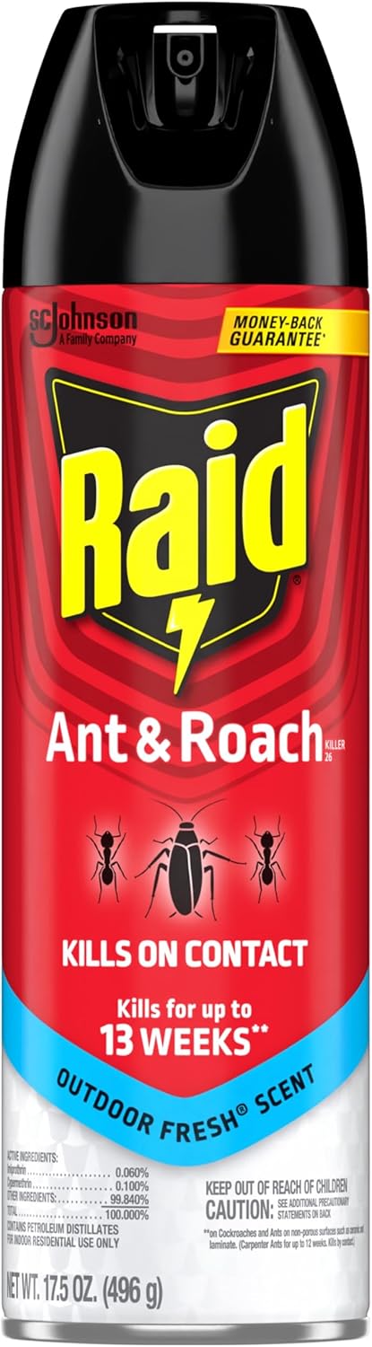 Raid Ant & Roach Killer Spray For Listed Bugs, Keeps Killing for Weeks, Fresh Scent, 17.5 oz