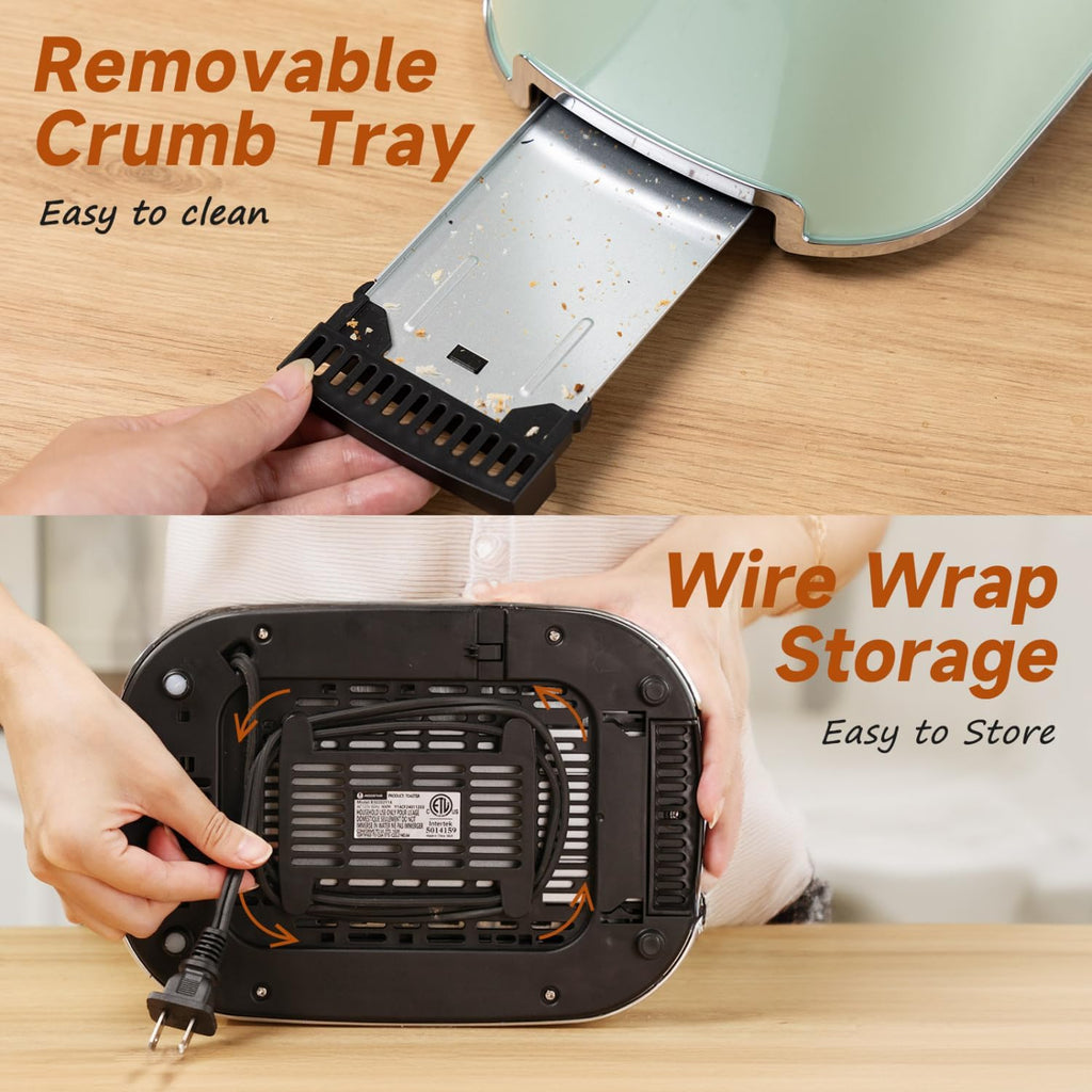 Aigostar Toaster 2 Slice, Retro Extra-Wide Slot Toasters Best Rated Prime for Toasting Bagels, Breads, Waffles & More, Cancel, Defrost & 6 Browning, Removable Crumb Tray, Stainless Steel, Cream White